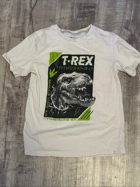 Youth T-Rex Graphic Tee in White with Neon Green Accents